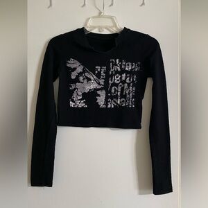 Love you so much, girls black crop top long sleeves designed by cute cute